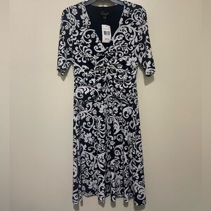 Connected Apparel Navy and White Swirl Midi Dress